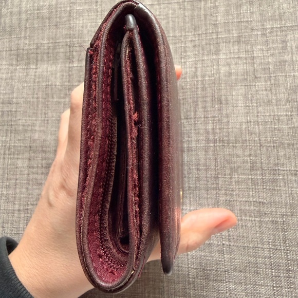 Valentino Deep Burgundy Leather Card Case with Gold V Logo - Picture 3 of 12